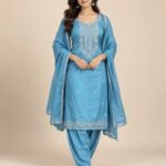 Sequin Yoke Embroidered Satin Unstitched Suit Set