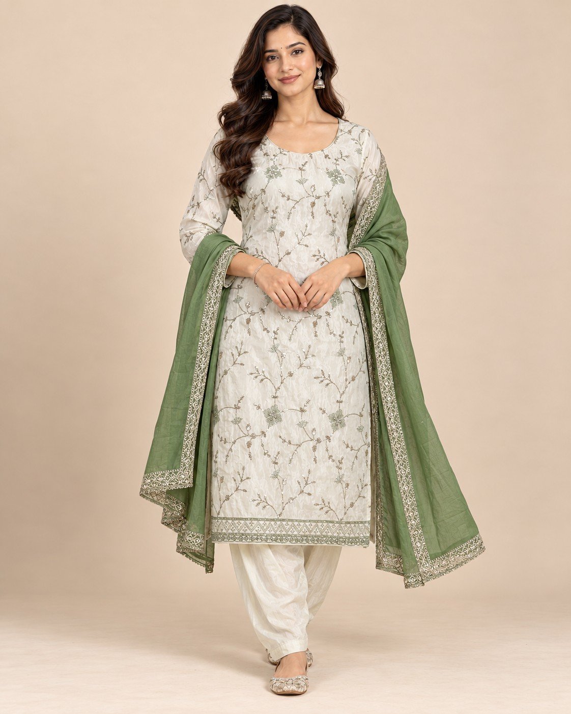 Ivory Thread Jaal Embroidered Unstitched Suit Set