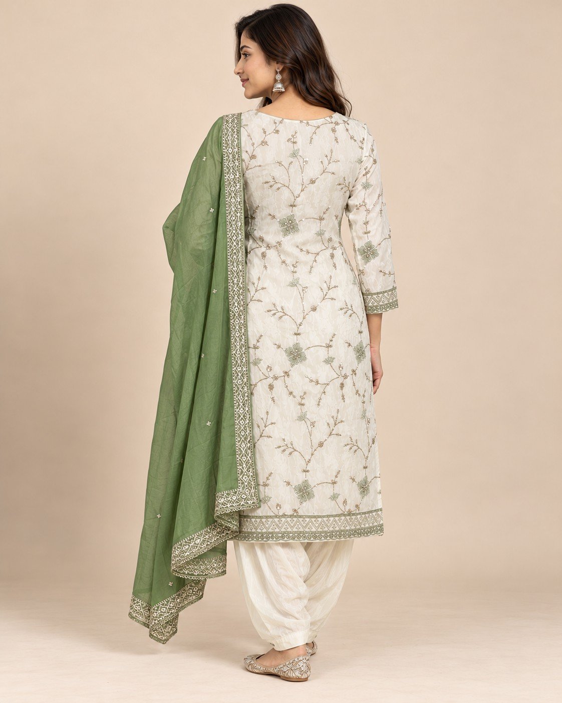 Ivory Thread Jaal Embroidered Unstitched Suit Set - Image 2
