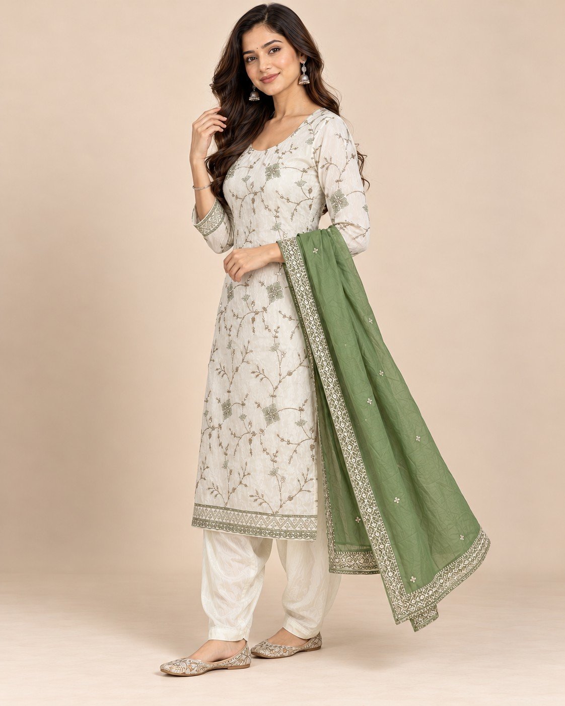 Ivory Thread Jaal Embroidered Unstitched Suit Set - Image 3