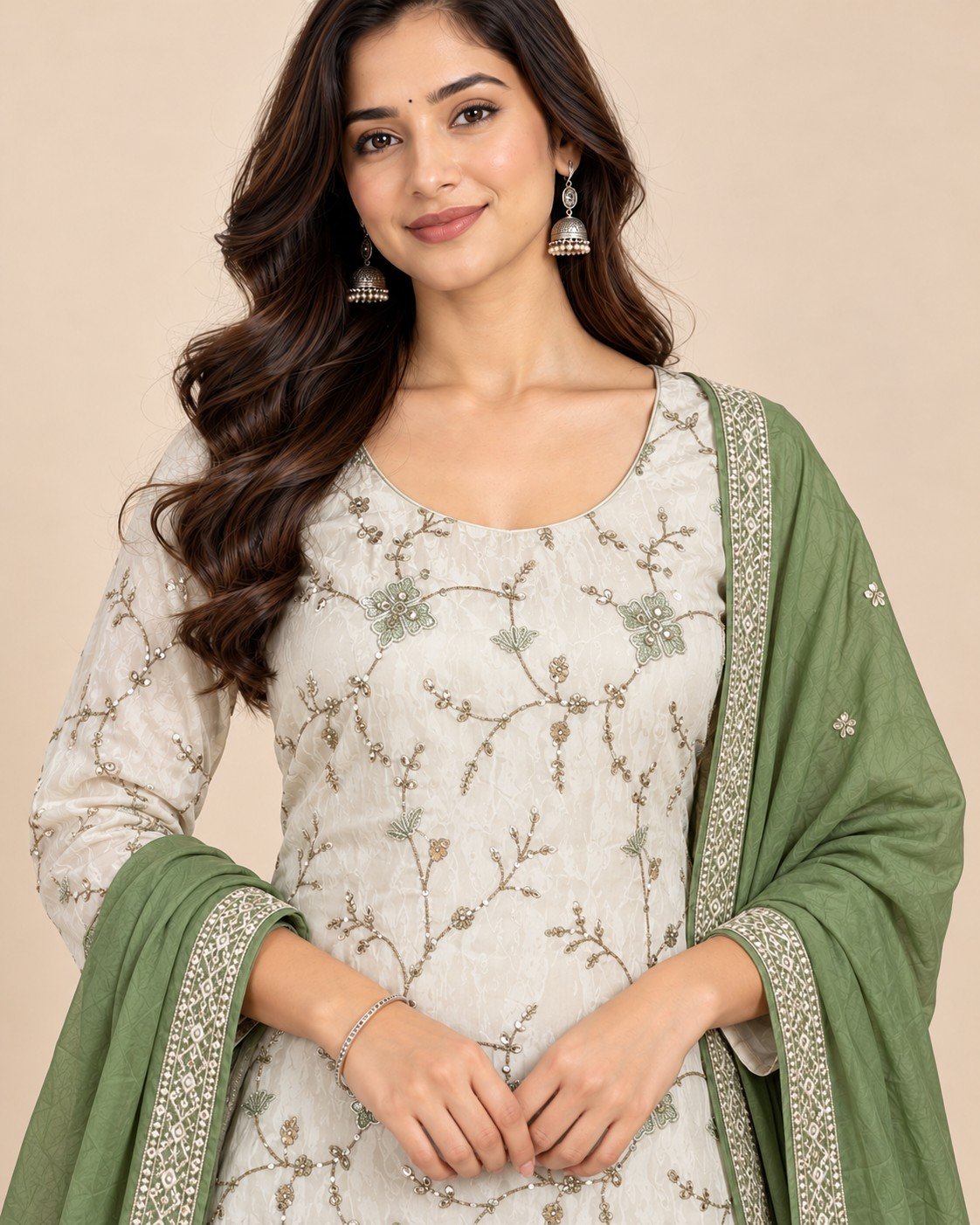 Ivory Thread Jaal Embroidered Unstitched Suit Set - Image 4