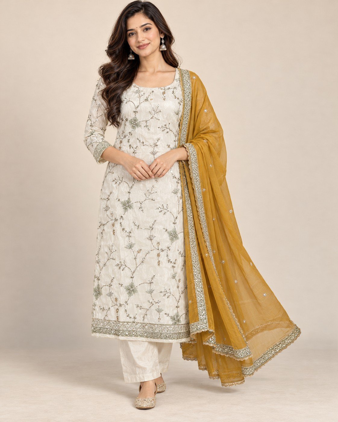 Ivory Thread Jaal Embroidered Unstitched Suit Set - Image 8