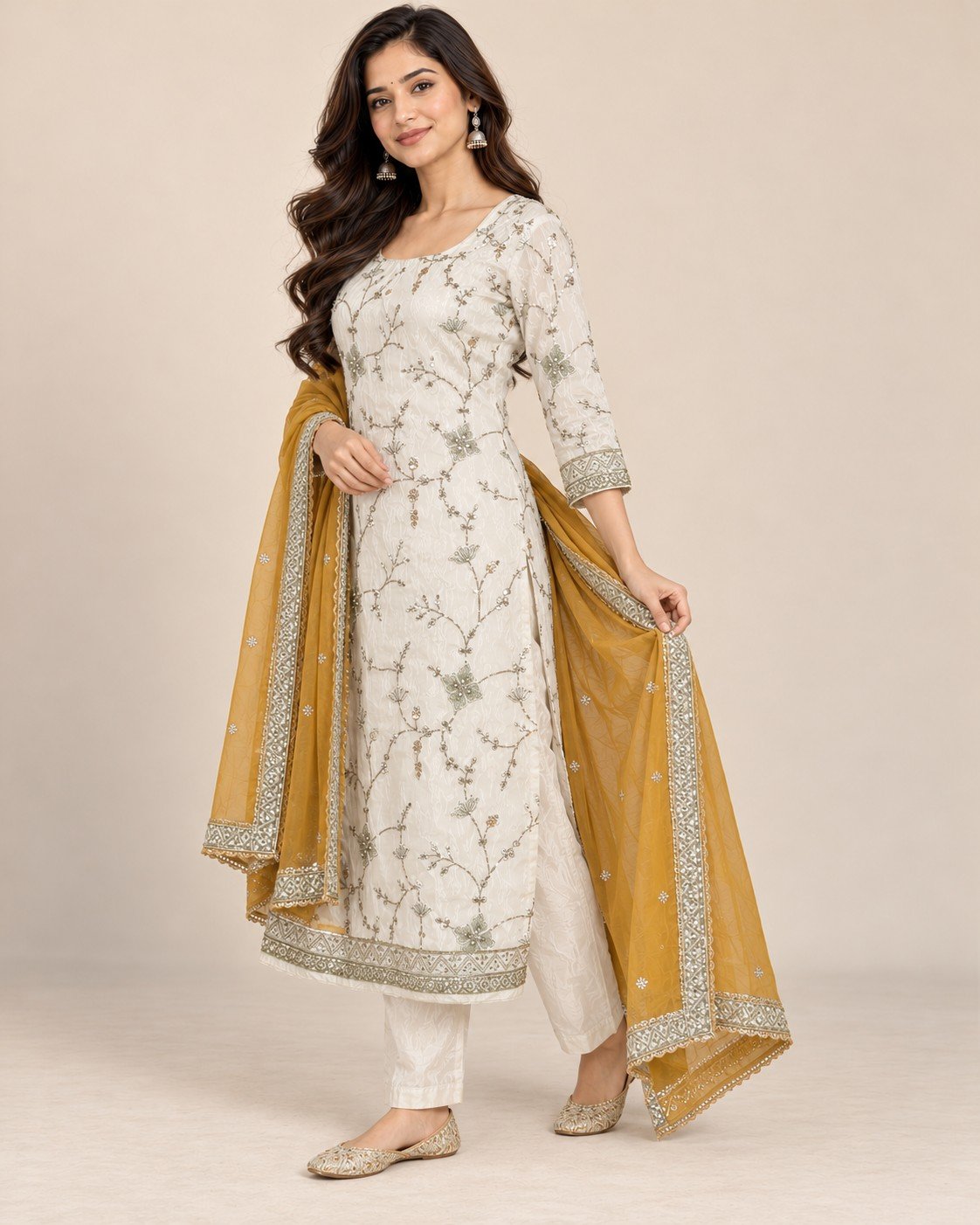 Ivory Thread Jaal Embroidered Unstitched Suit Set - Image 9