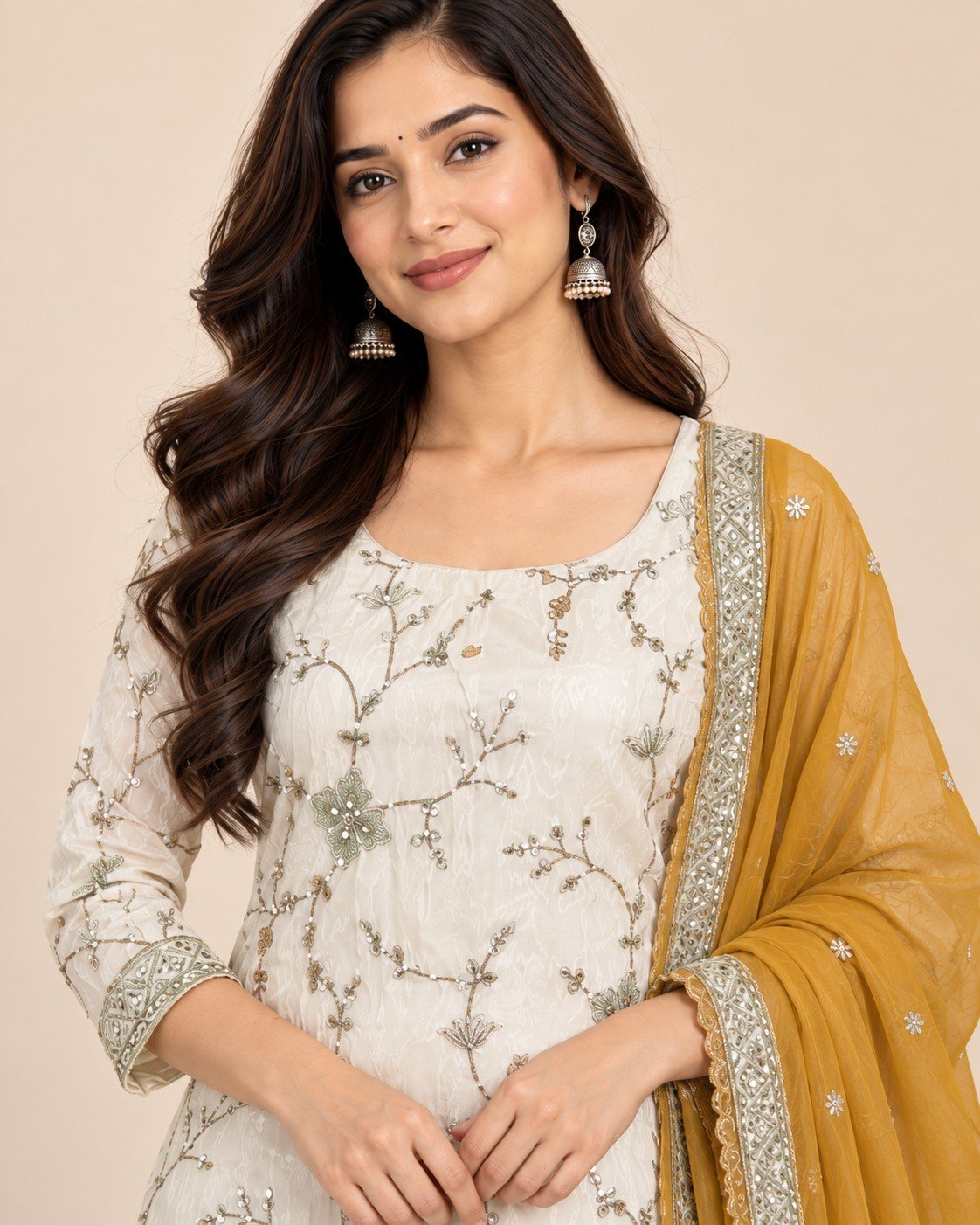 Ivory Thread Jaal Embroidered Unstitched Suit Set - Image 10