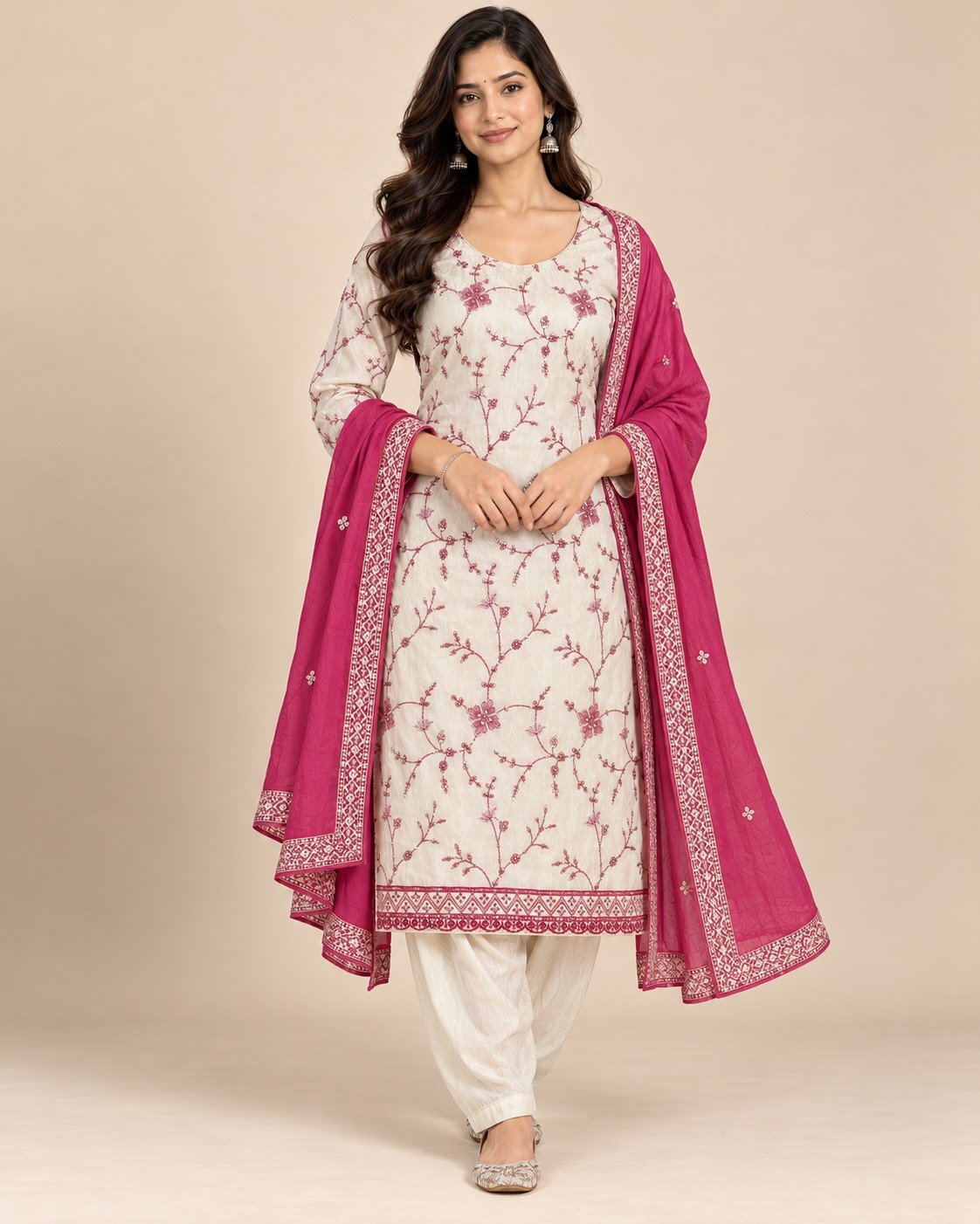 Ivory Thread Jaal Embroidered Unstitched Suit Set - Image 5