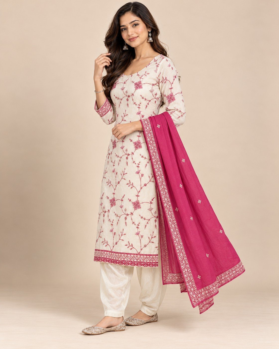 Ivory Thread Jaal Embroidered Unstitched Suit Set - Image 6