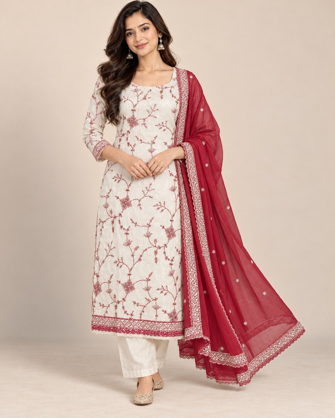 Ivory Thread Jaal Embroidered Unstitched Suit Set - Image 11