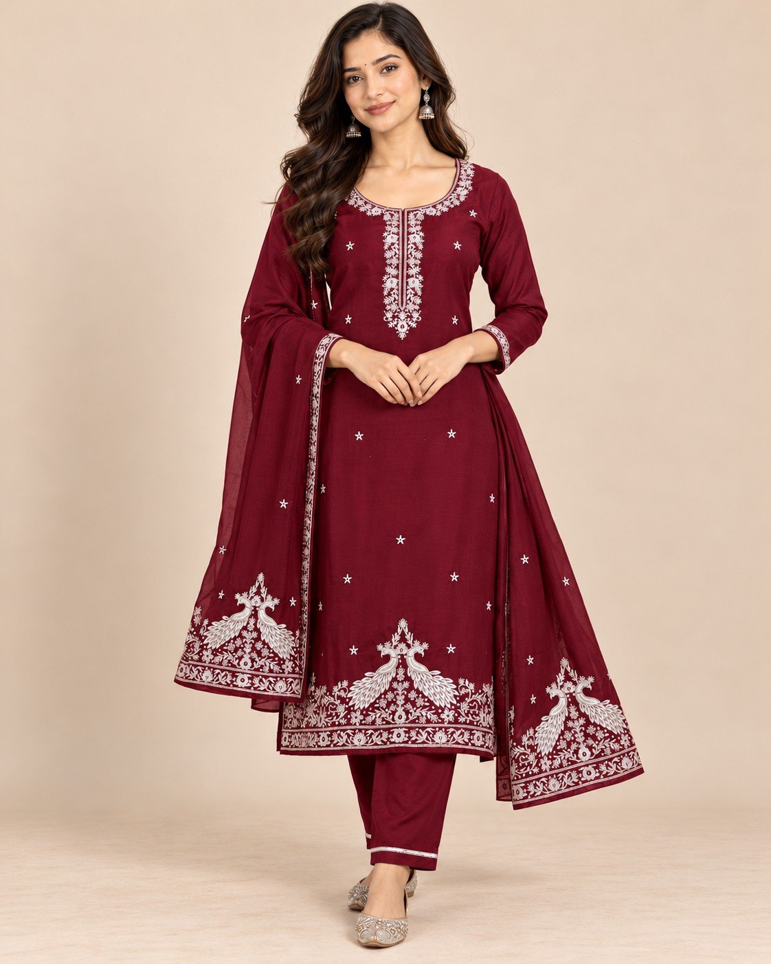 Peacock Embroidered Georgette Unstitched Suit Set - Image 8