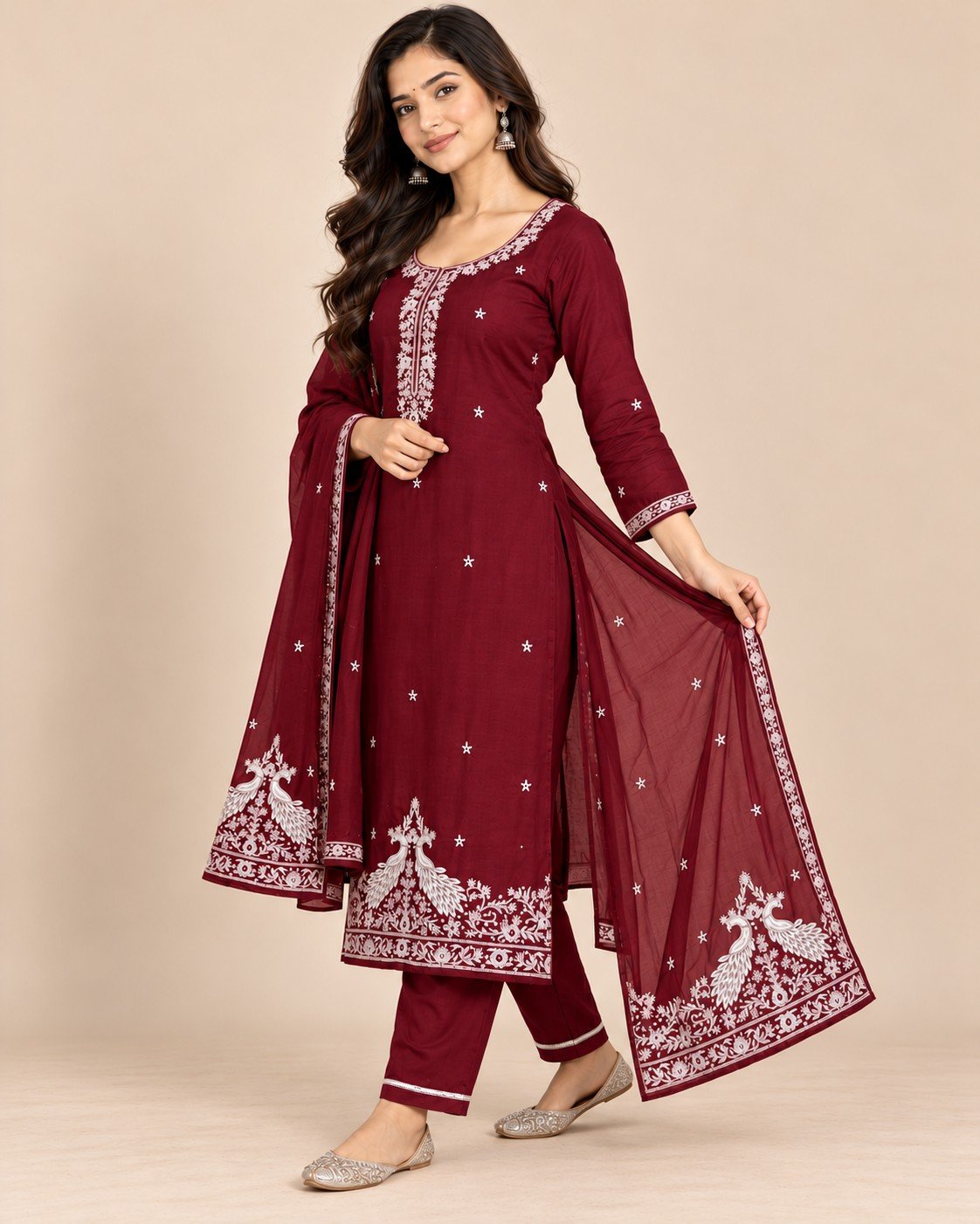 Peacock Embroidered Georgette Unstitched Suit Set - Image 9