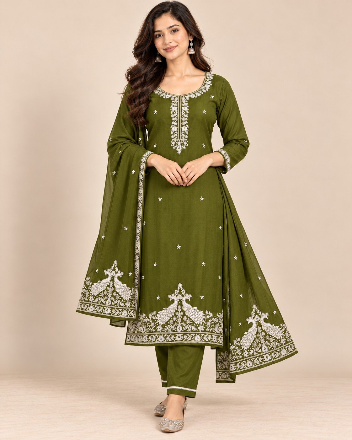 Peacock Embroidered Georgette Unstitched Suit Set - Image 11