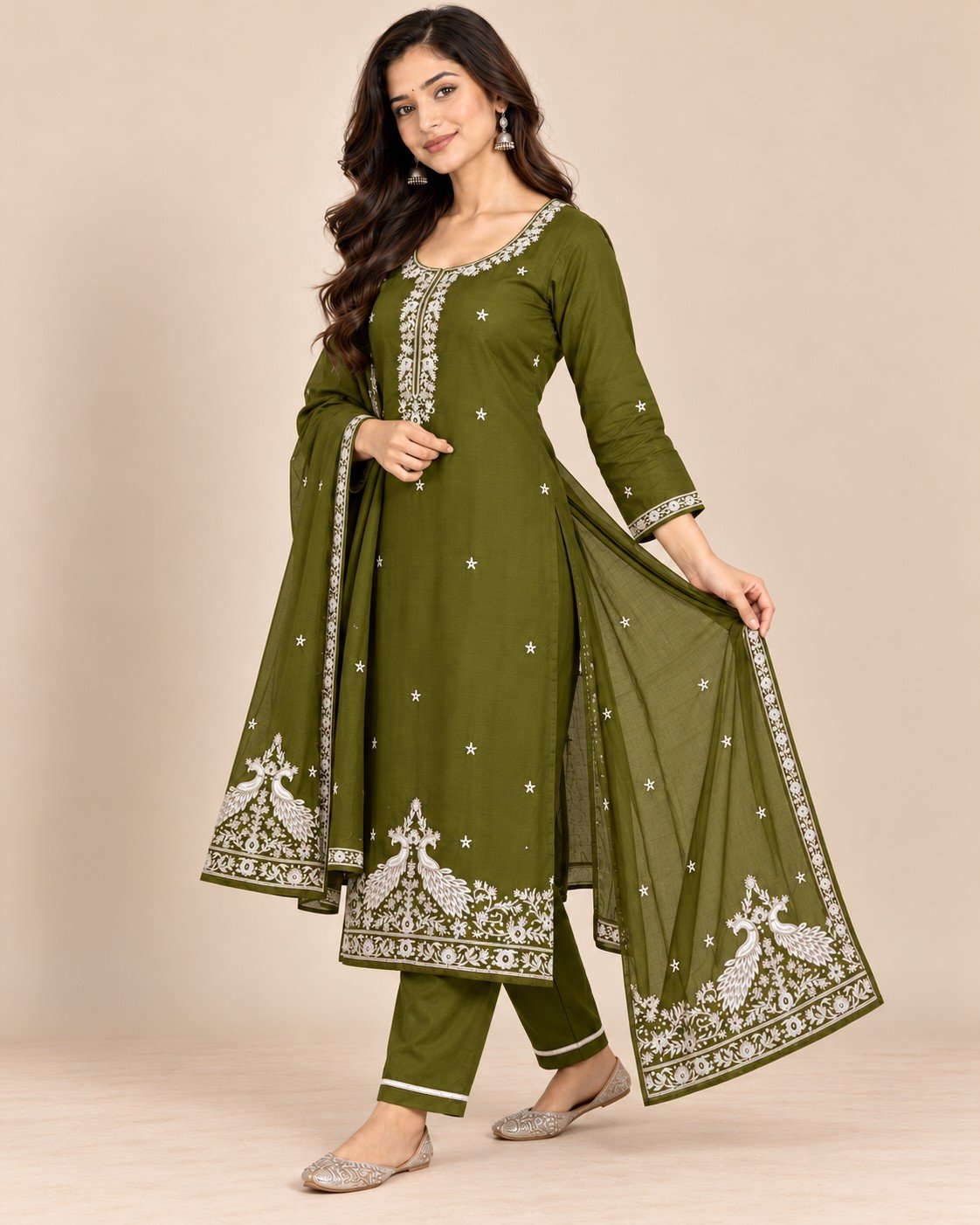 Peacock Embroidered Georgette Unstitched Suit Set - Image 12