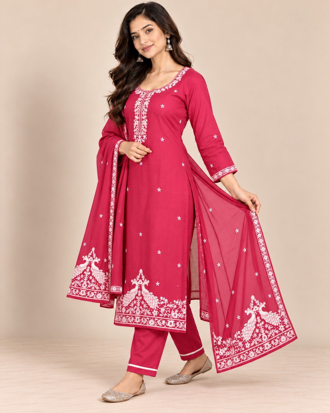 Peacock Embroidered Georgette Unstitched Suit Set - Image 15