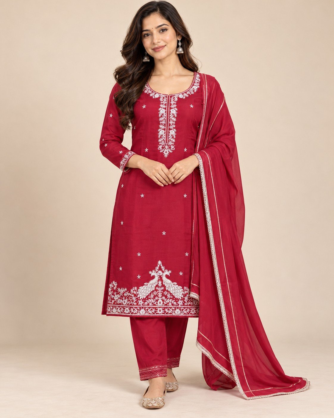 Peacock Embroidered Georgette Unstitched Suit Set