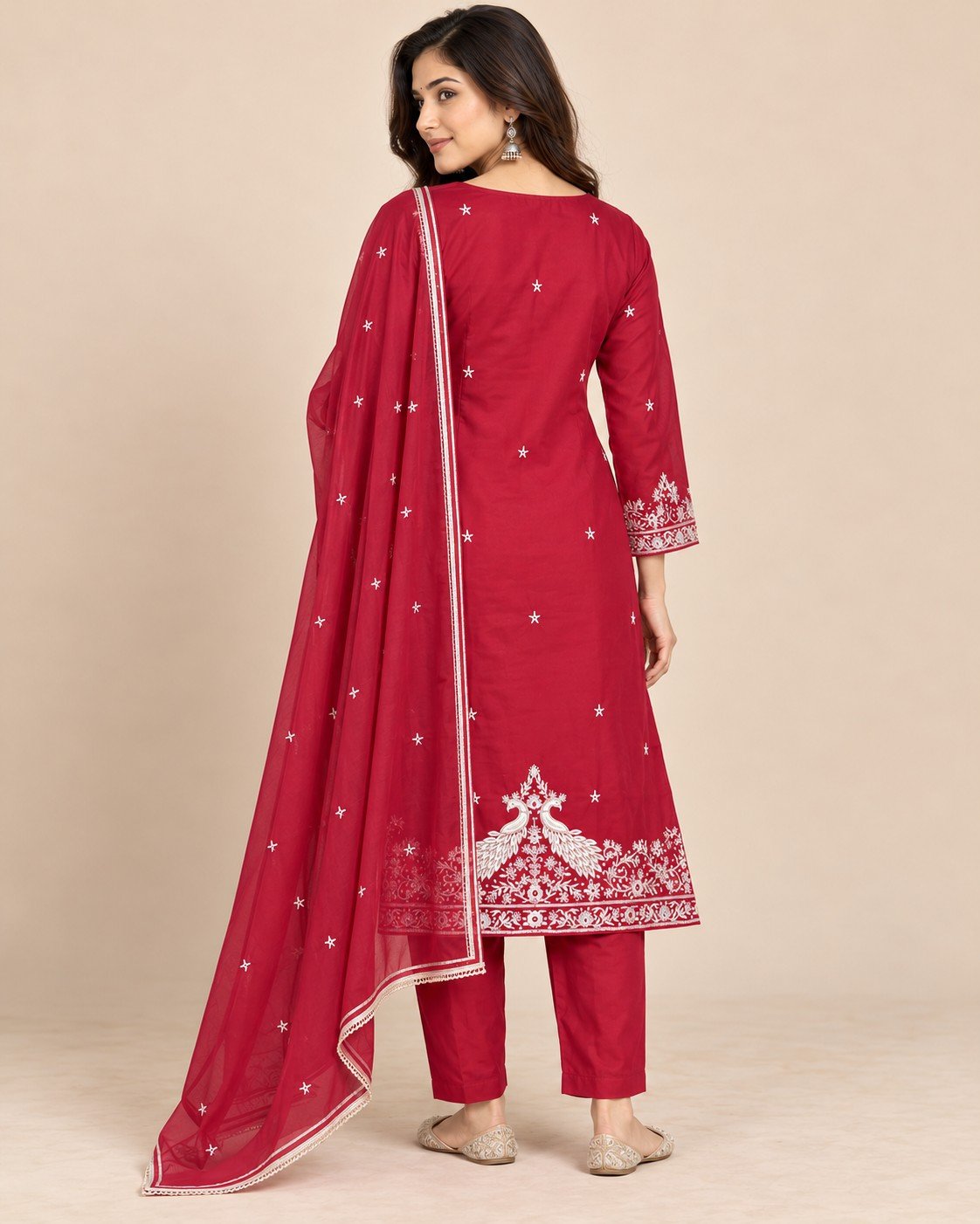 Peacock Embroidered Georgette Unstitched Suit Set - Image 2