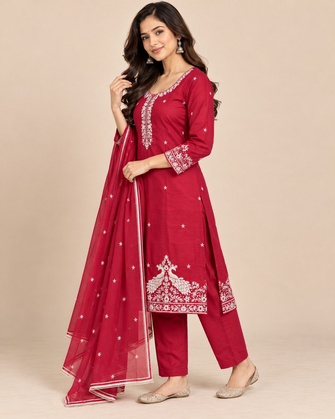 Peacock Embroidered Georgette Unstitched Suit Set - Image 3