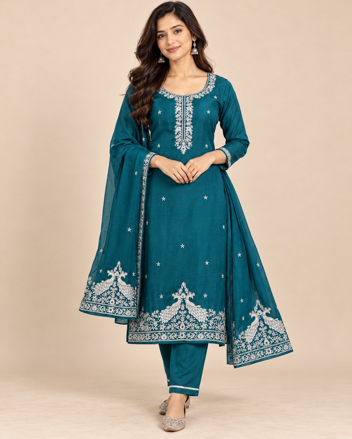 Peacock Embroidered Georgette Unstitched Suit Set - Image 5