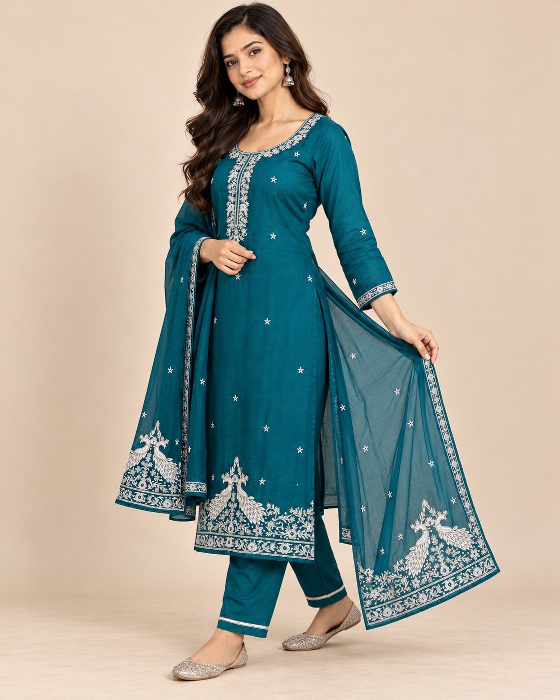 Peacock Embroidered Georgette Unstitched Suit Set - Image 6