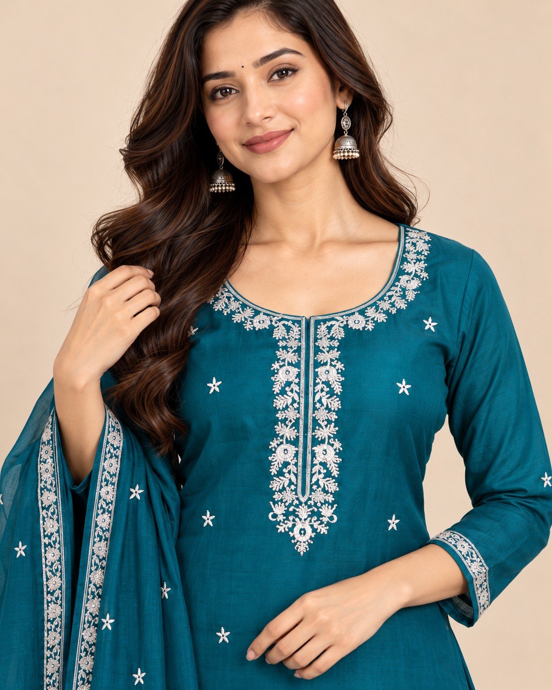 Peacock Embroidered Georgette Unstitched Suit Set - Image 7