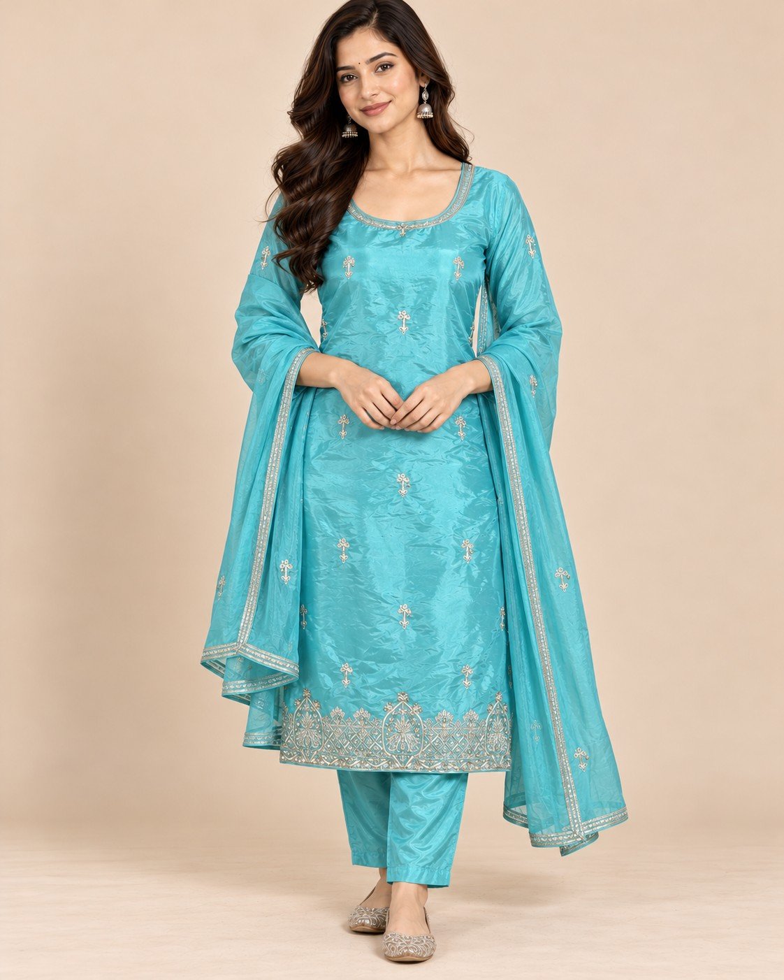 Tissue Silk Zari Border Unstitched Suit Set - Image 5