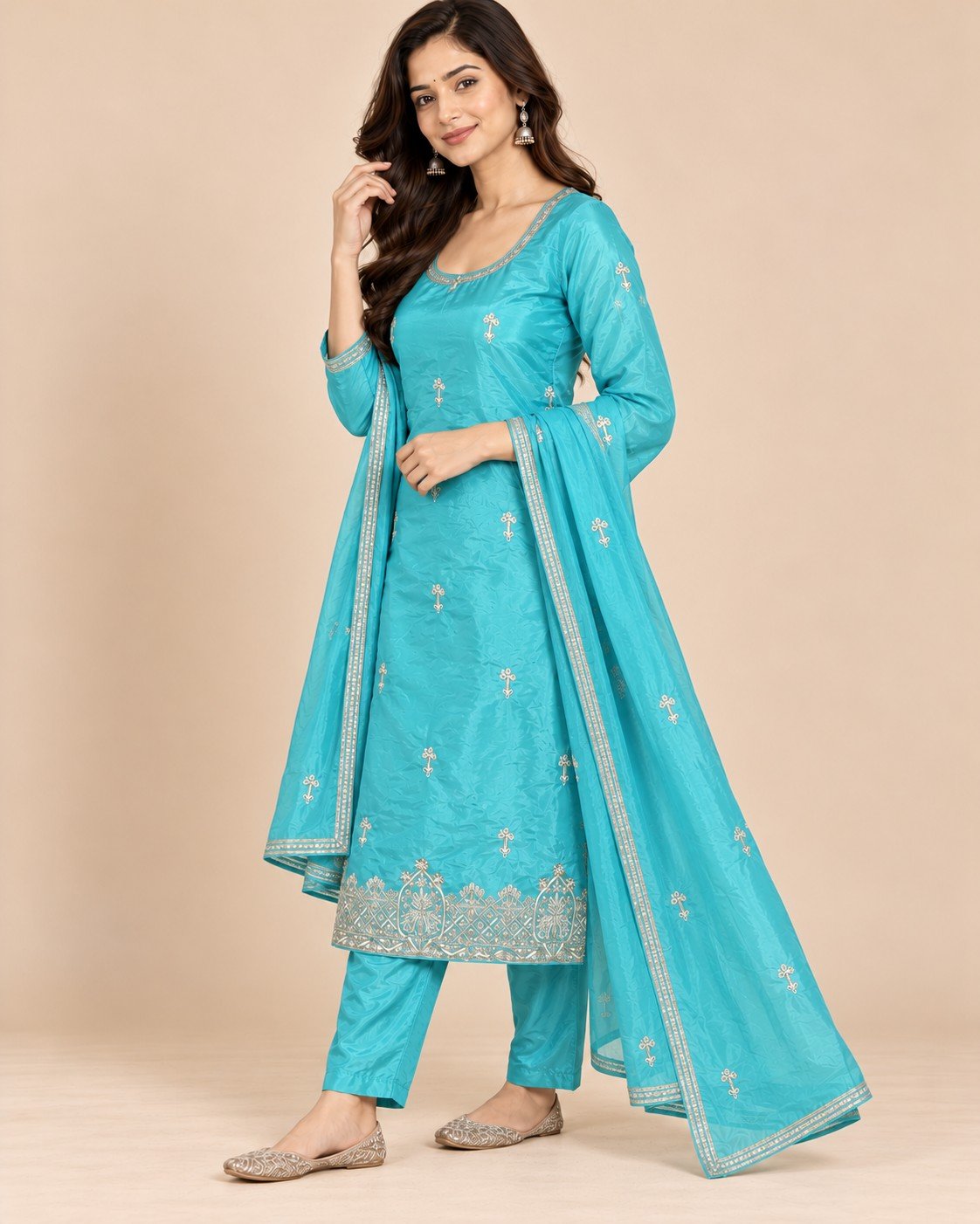 Tissue Silk Zari Border Unstitched Suit Set - Image 6