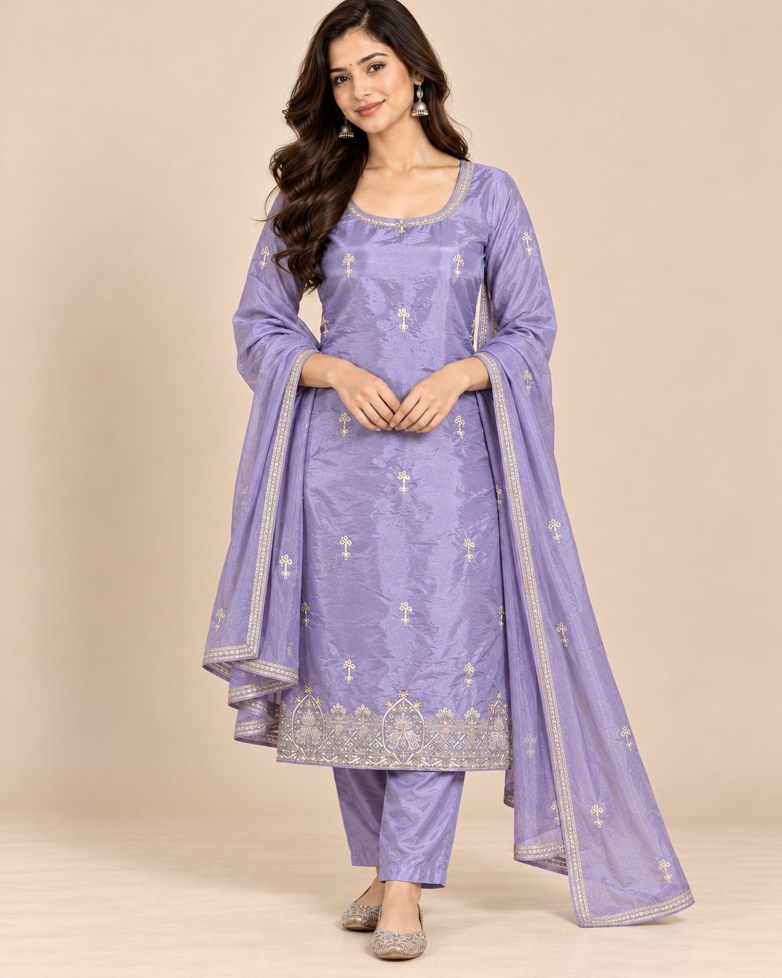 Tissue Silk Zari Border Unstitched Suit Set - Image 8