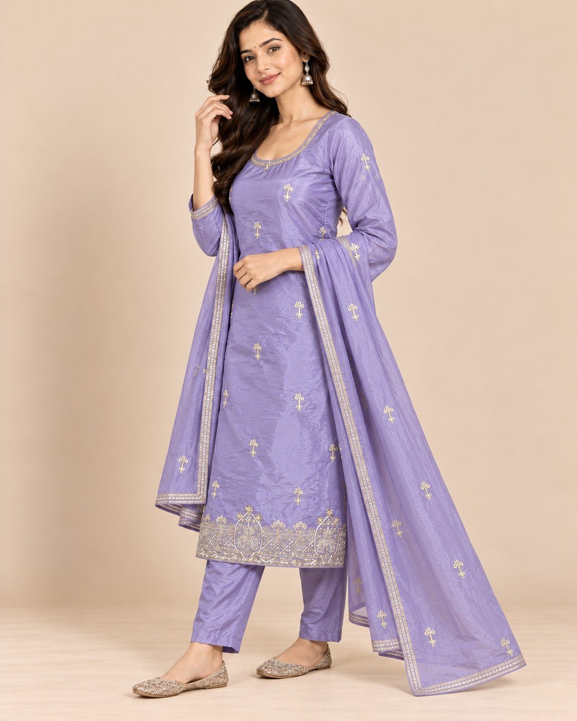 Tissue Silk Zari Border Unstitched Suit Set - Image 9