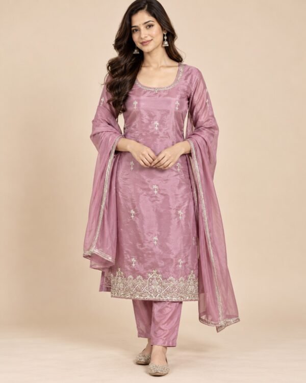 Tissue Silk Zari Border Unstitched Suit Set
