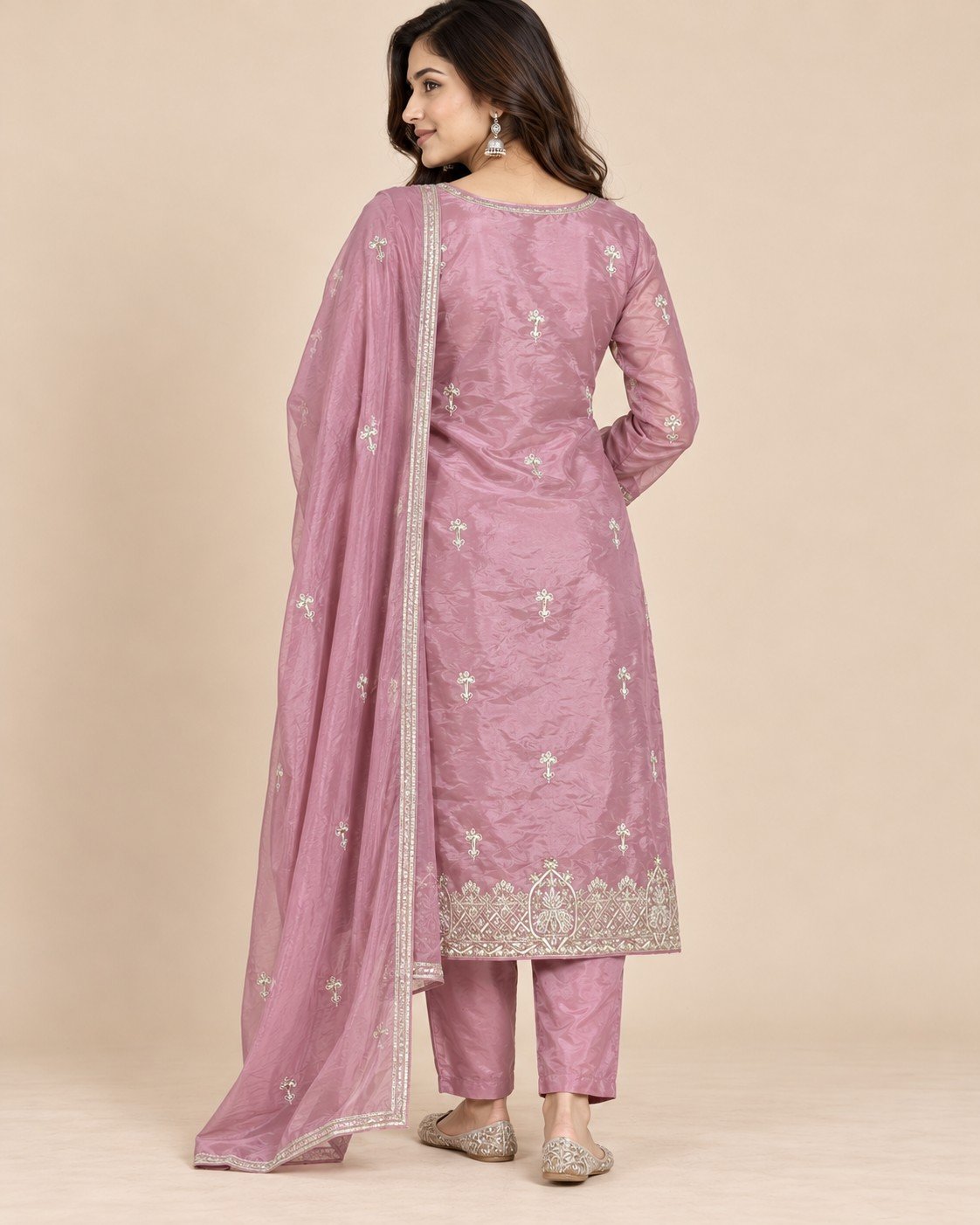 Tissue Silk Zari Border Unstitched Suit Set - Image 2