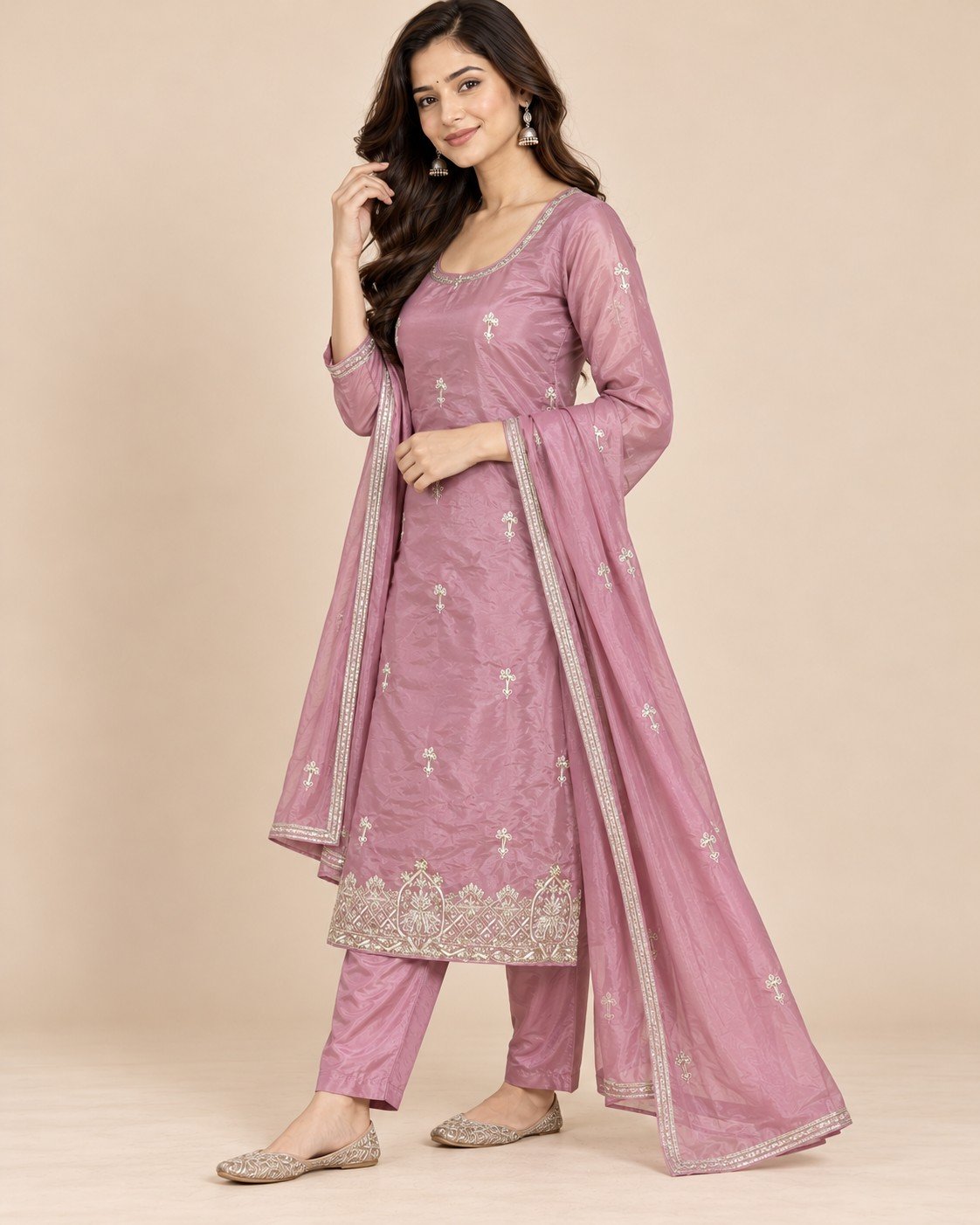 Tissue Silk Zari Border Unstitched Suit Set - Image 3