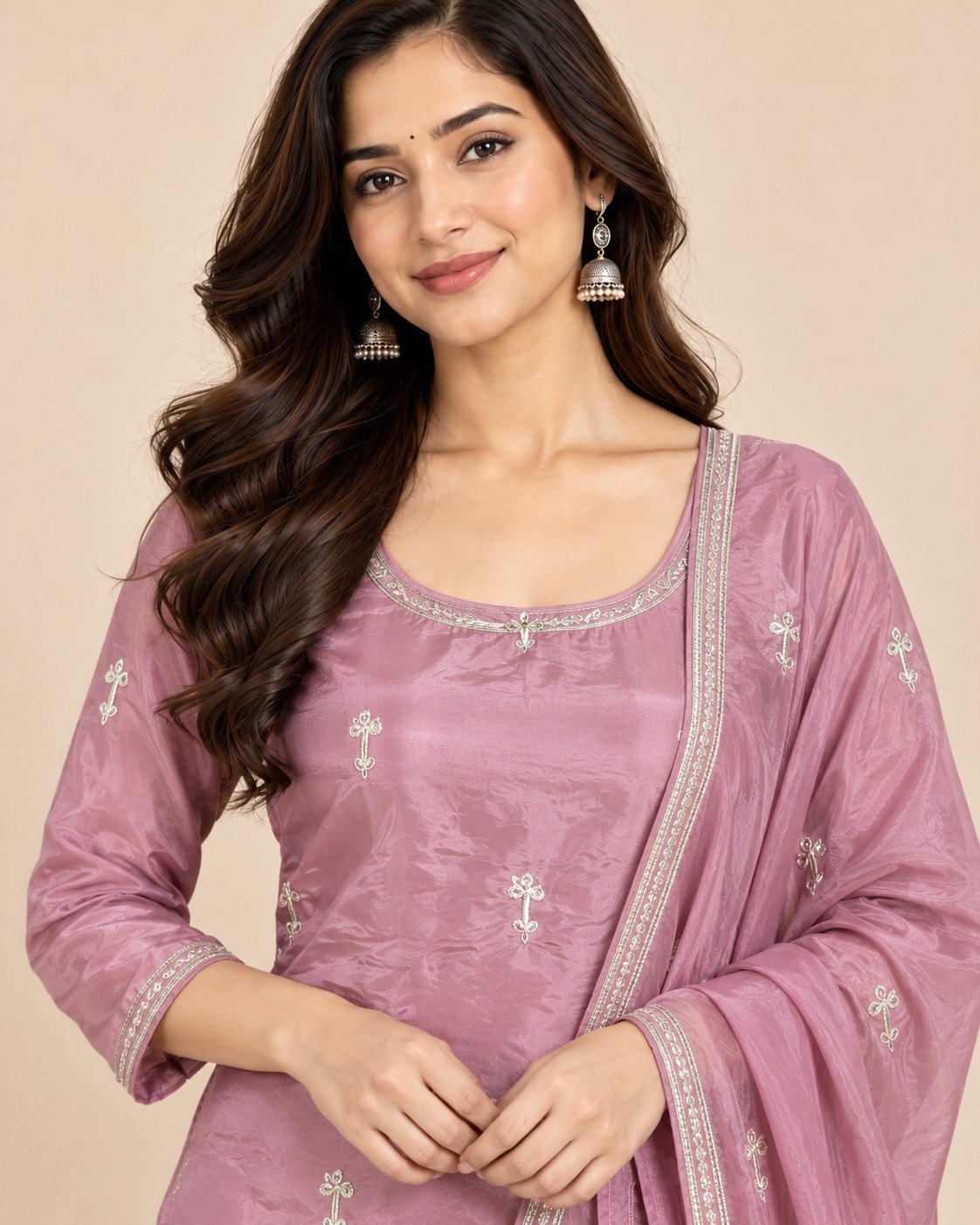 Tissue Silk Zari Border Unstitched Suit Set - Image 4