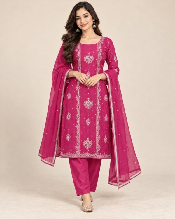 Zari Buta Embroidered Silk Unstitched Suit Set