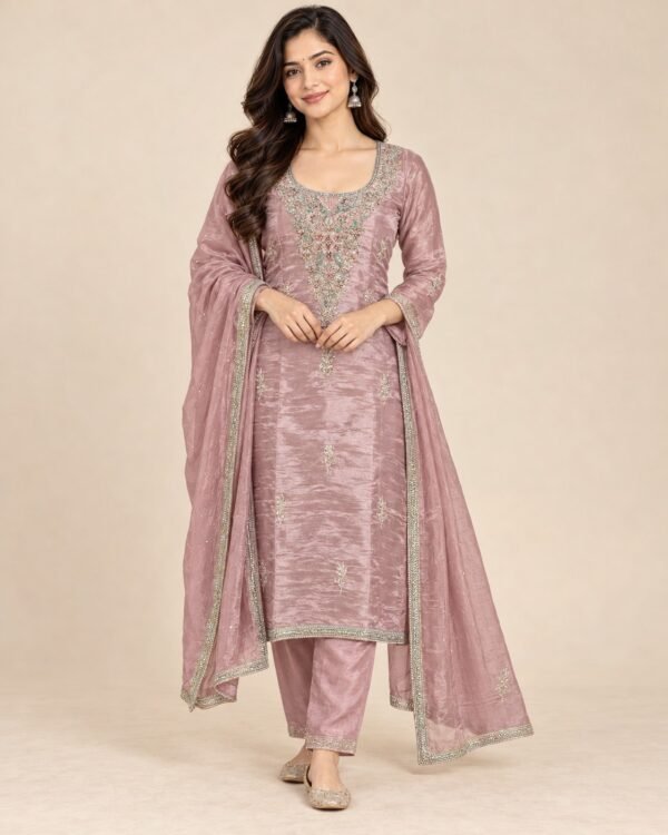 Handwork Neckline Tissue Unstitched Suit Set