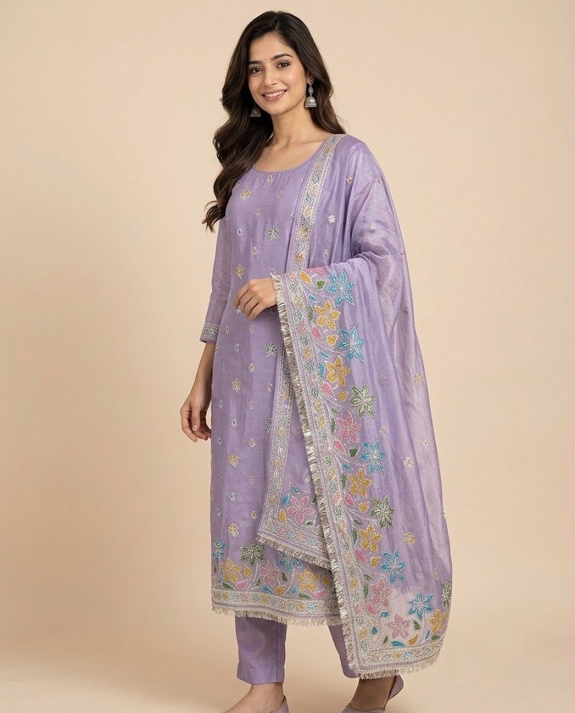 Floral Embroidered Tissue Unstitched Suit Set - Image 9