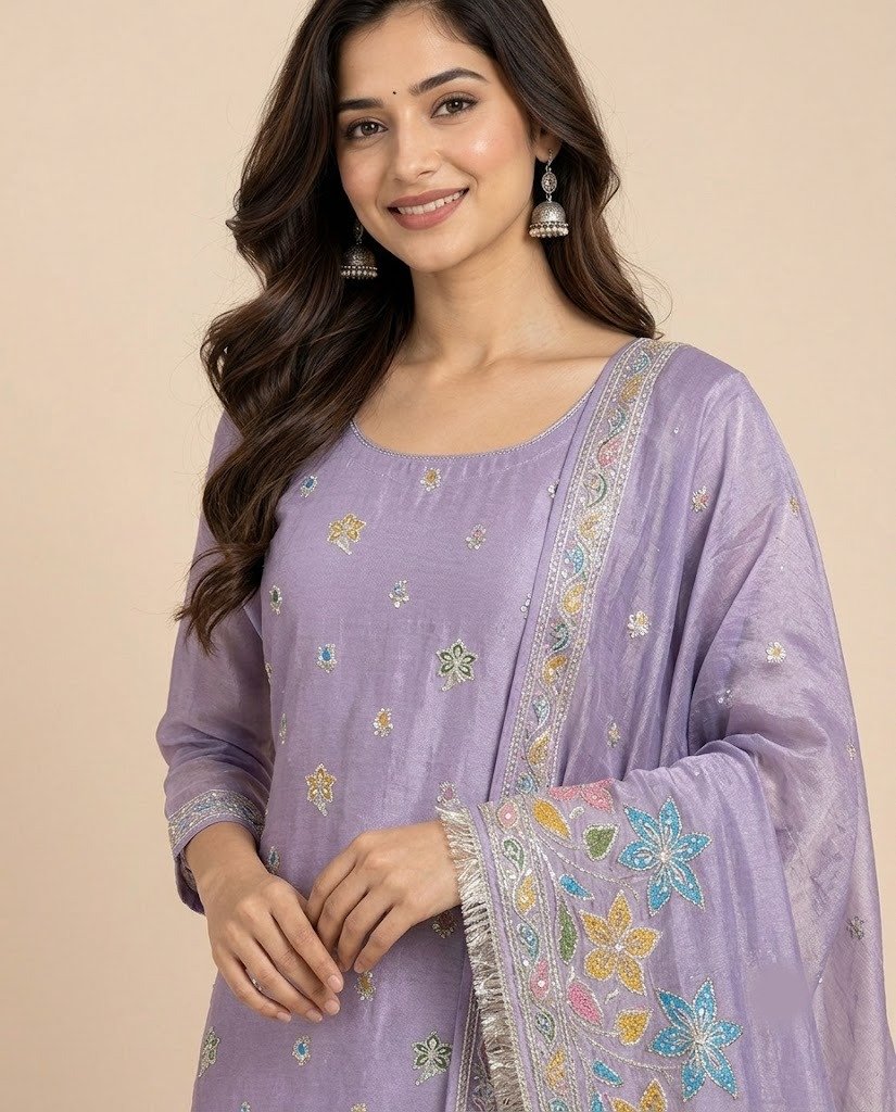 Floral Embroidered Tissue Unstitched Suit Set - Image 10