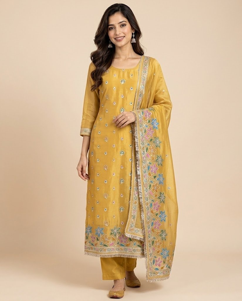 Floral Embroidered Tissue Unstitched Suit Set - Image 11