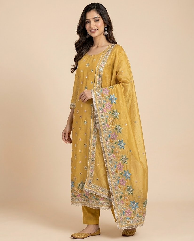 Floral Embroidered Tissue Unstitched Suit Set - Image 12