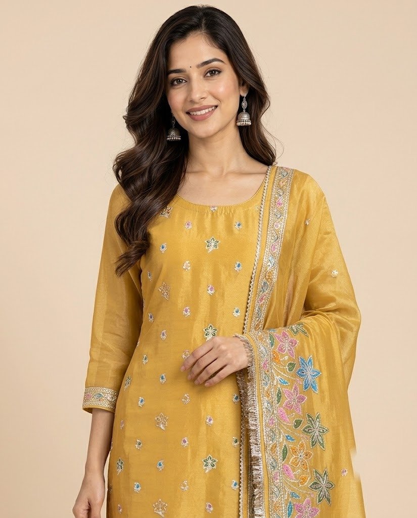 Floral Embroidered Tissue Unstitched Suit Set - Image 13