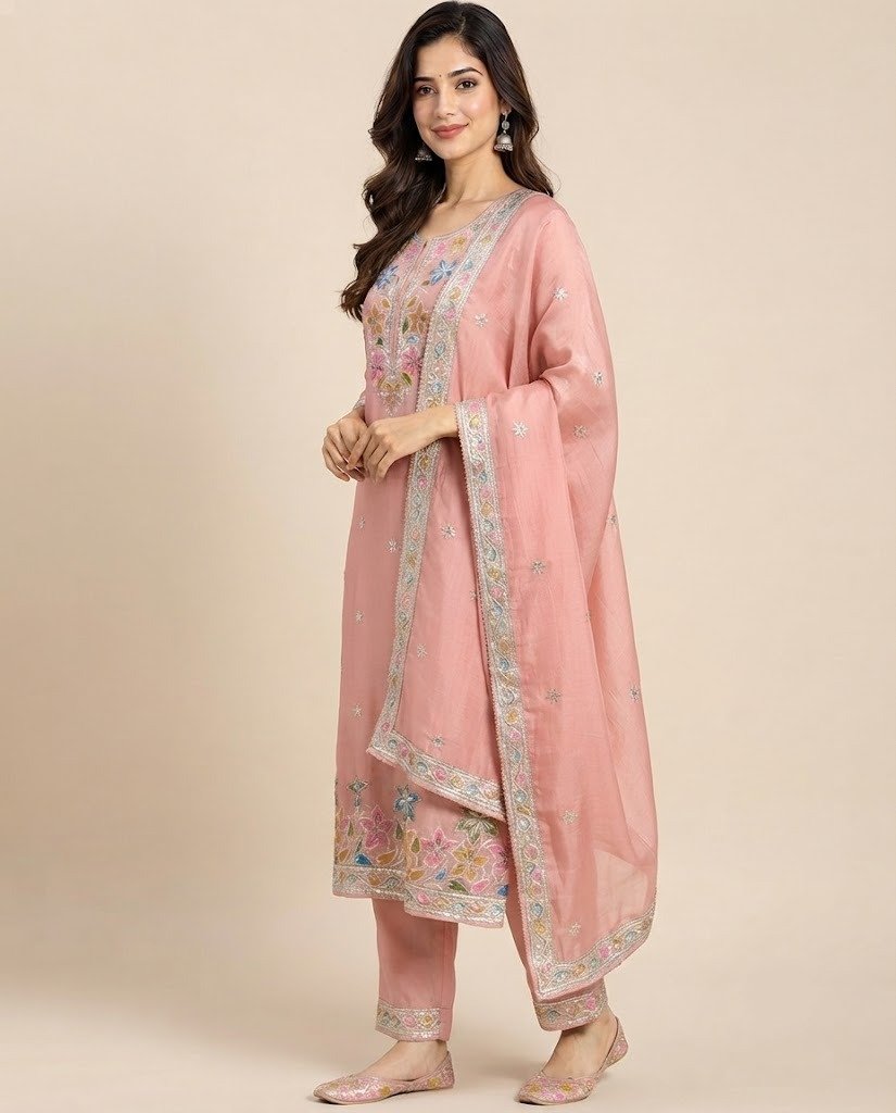 Floral Embroidered Tissue Unstitched Suit Set - Image 6