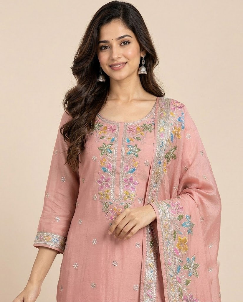 Floral Embroidered Tissue Unstitched Suit Set - Image 7