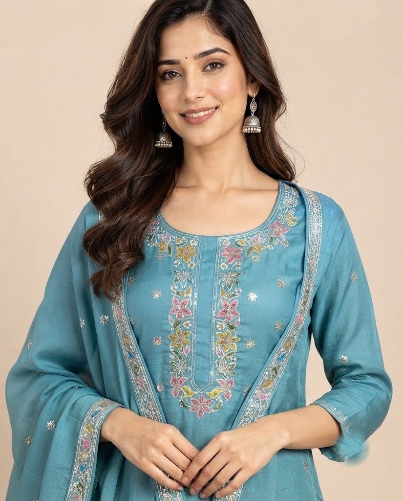 Floral Embroidered Tissue Unstitched Suit Set - Image 4