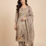 Ginkgo Leaf Embroidered Tissue Unstitched Suit Set