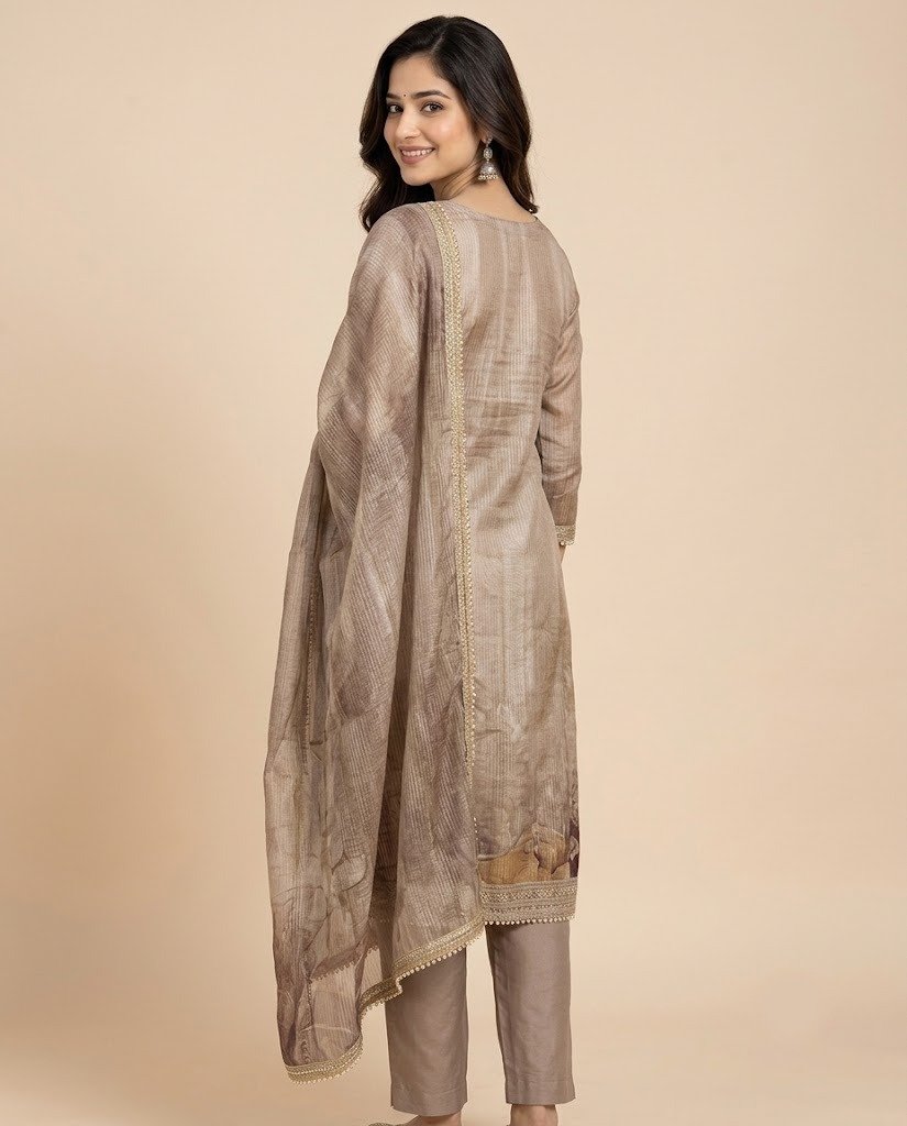 Ginkgo Leaf Embroidered Tissue Unstitched Suit Set - Image 2