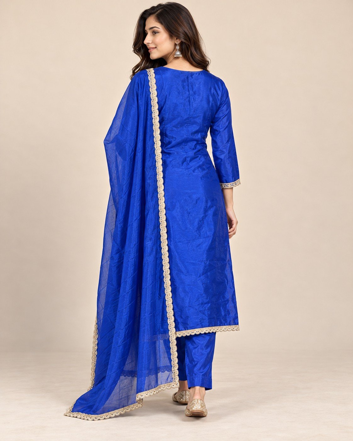 Zari Neckline Satin Silk Unstitched Suit Set - Image 2