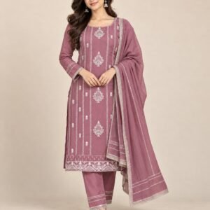 Silver Buta Embroidered Chinon Unstitched Suit Set