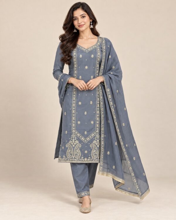 Paisley Zari Embroidered Organza Unstitched Suit Set
