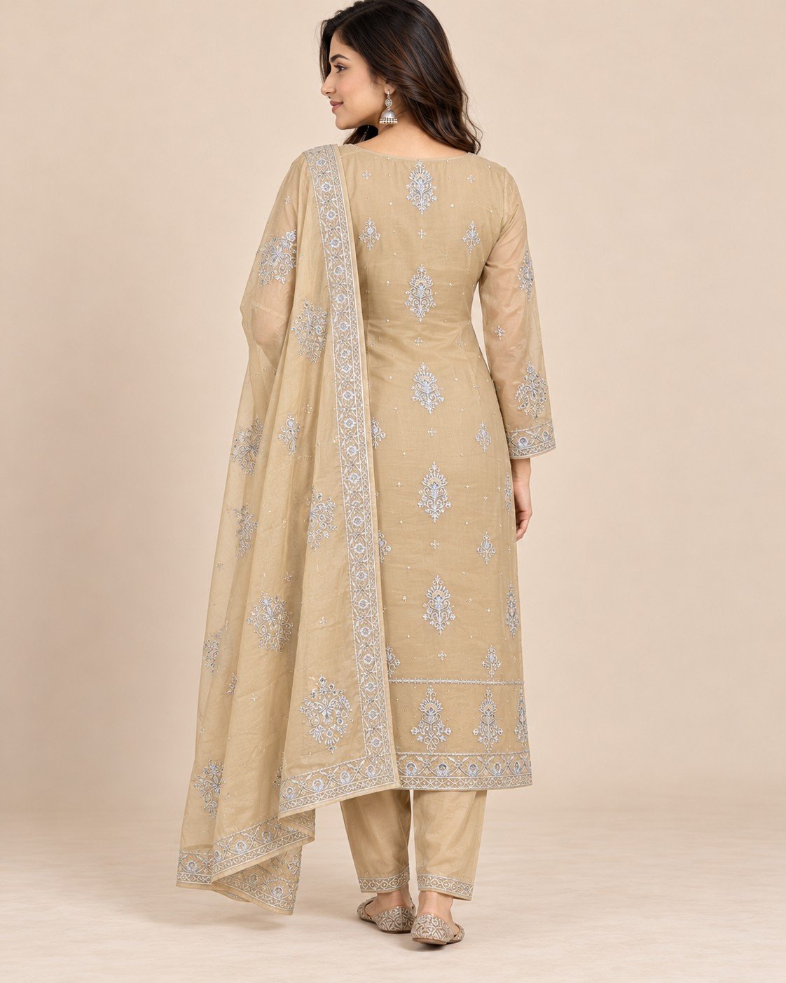 Silver Thread Embroidered Organza Unstitched Suit Set - Image 2