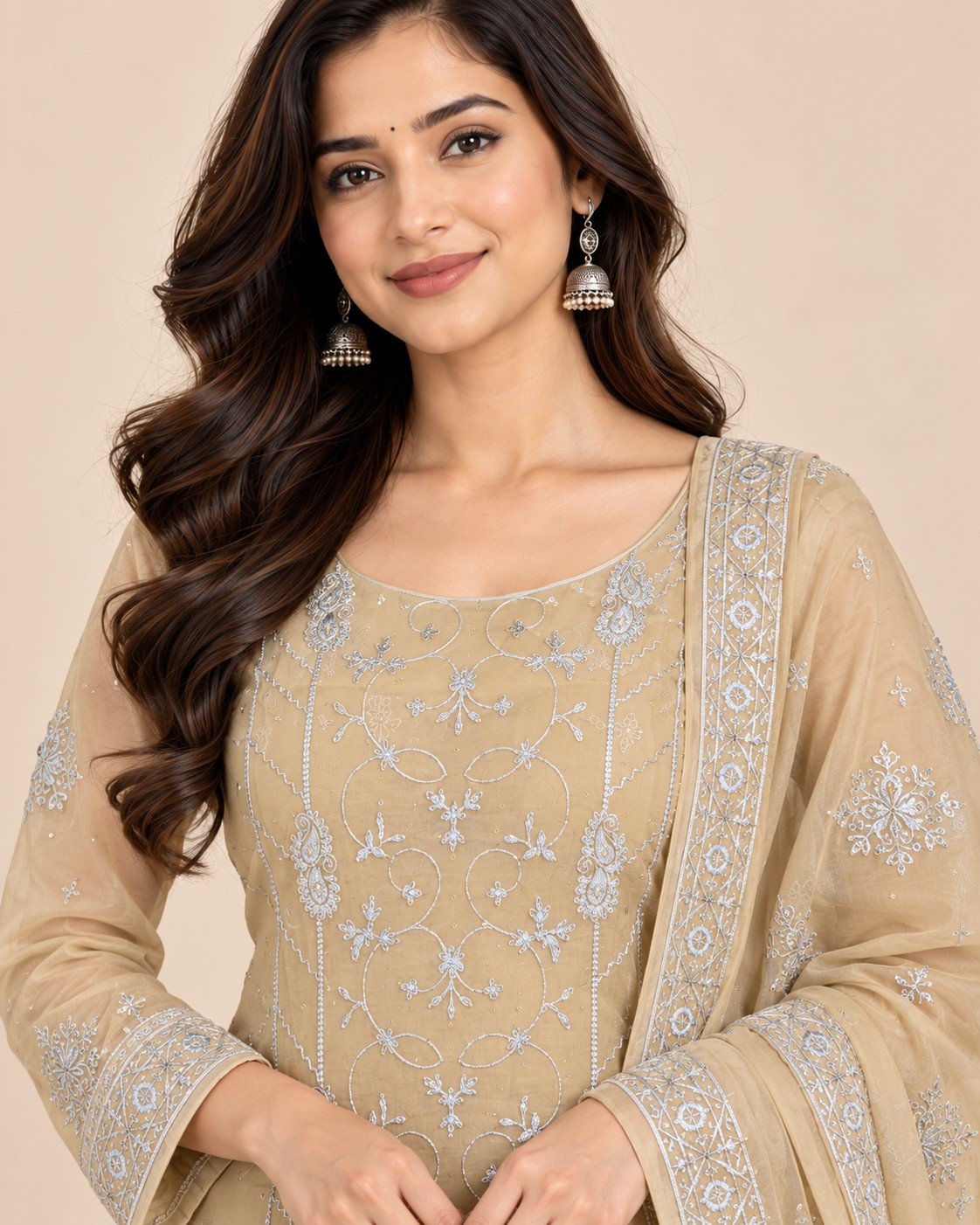 Silver Thread Embroidered Organza Unstitched Suit Set - Image 4