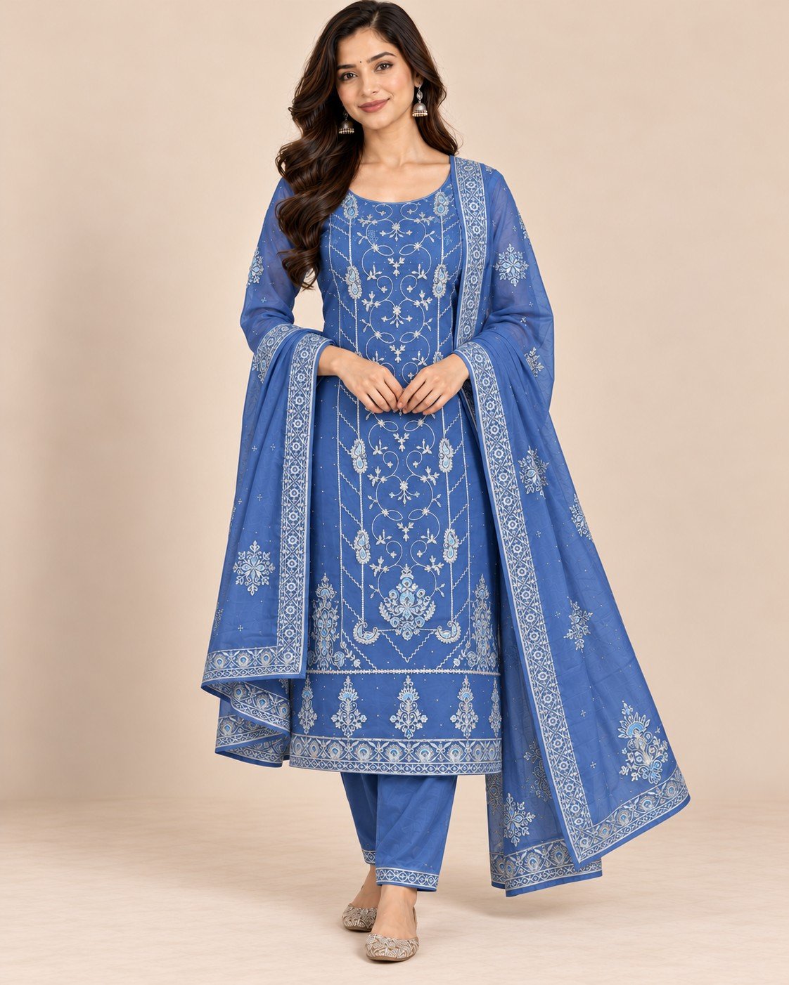 Silver Thread Embroidered Organza Unstitched Suit Set - Image 8
