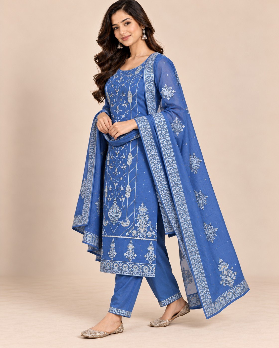 Silver Thread Embroidered Organza Unstitched Suit Set - Image 9