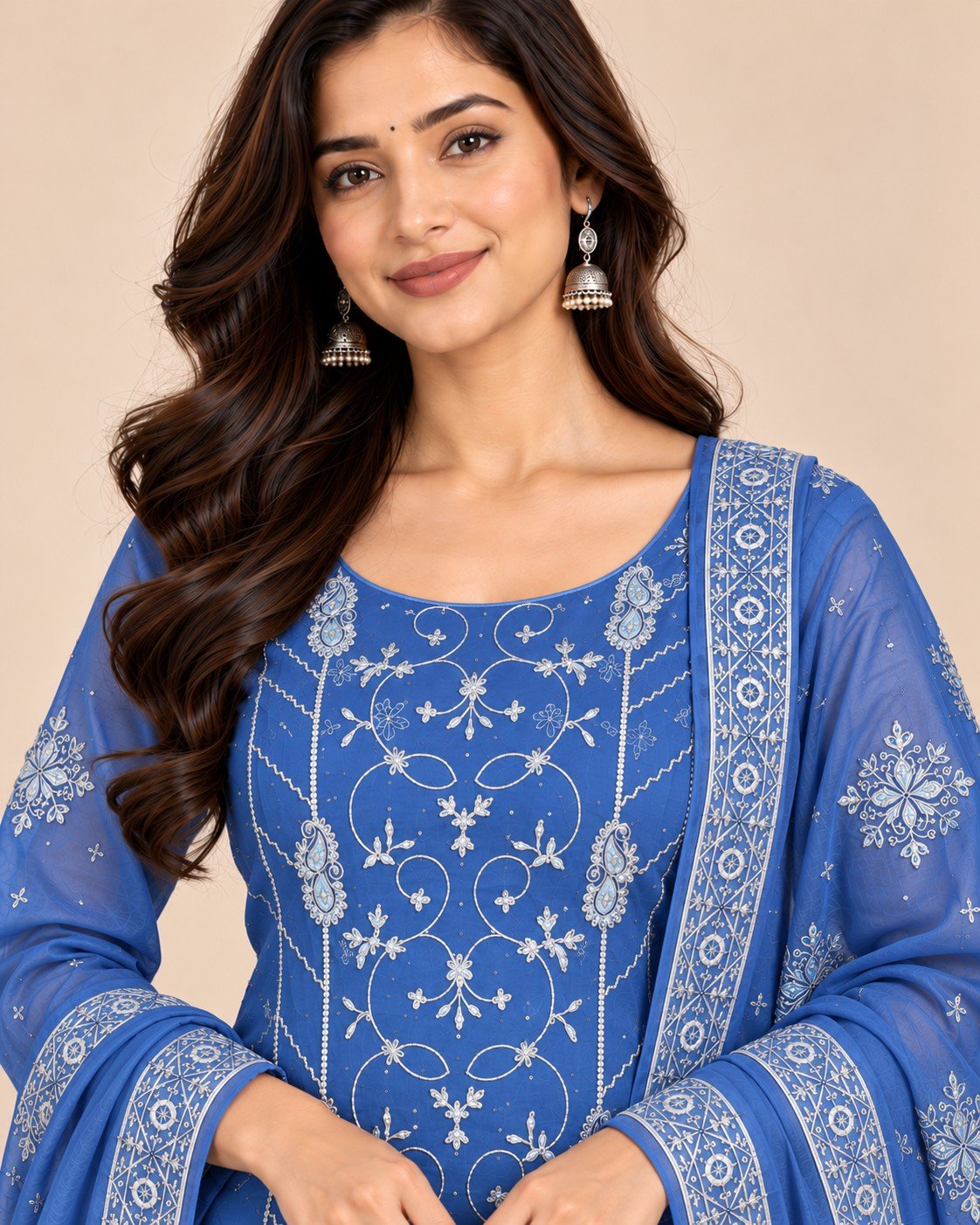 Silver Thread Embroidered Organza Unstitched Suit Set - Image 10
